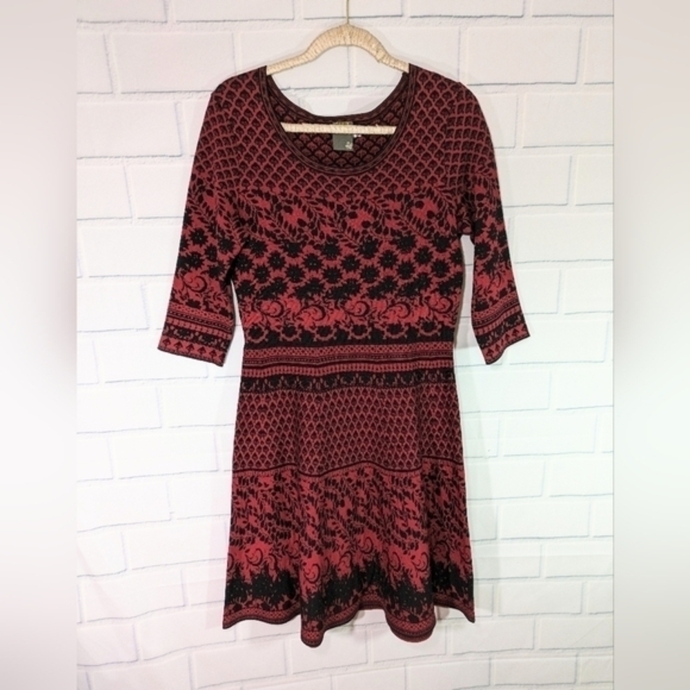 Taylor Red/Black Patterned Sweater Dress